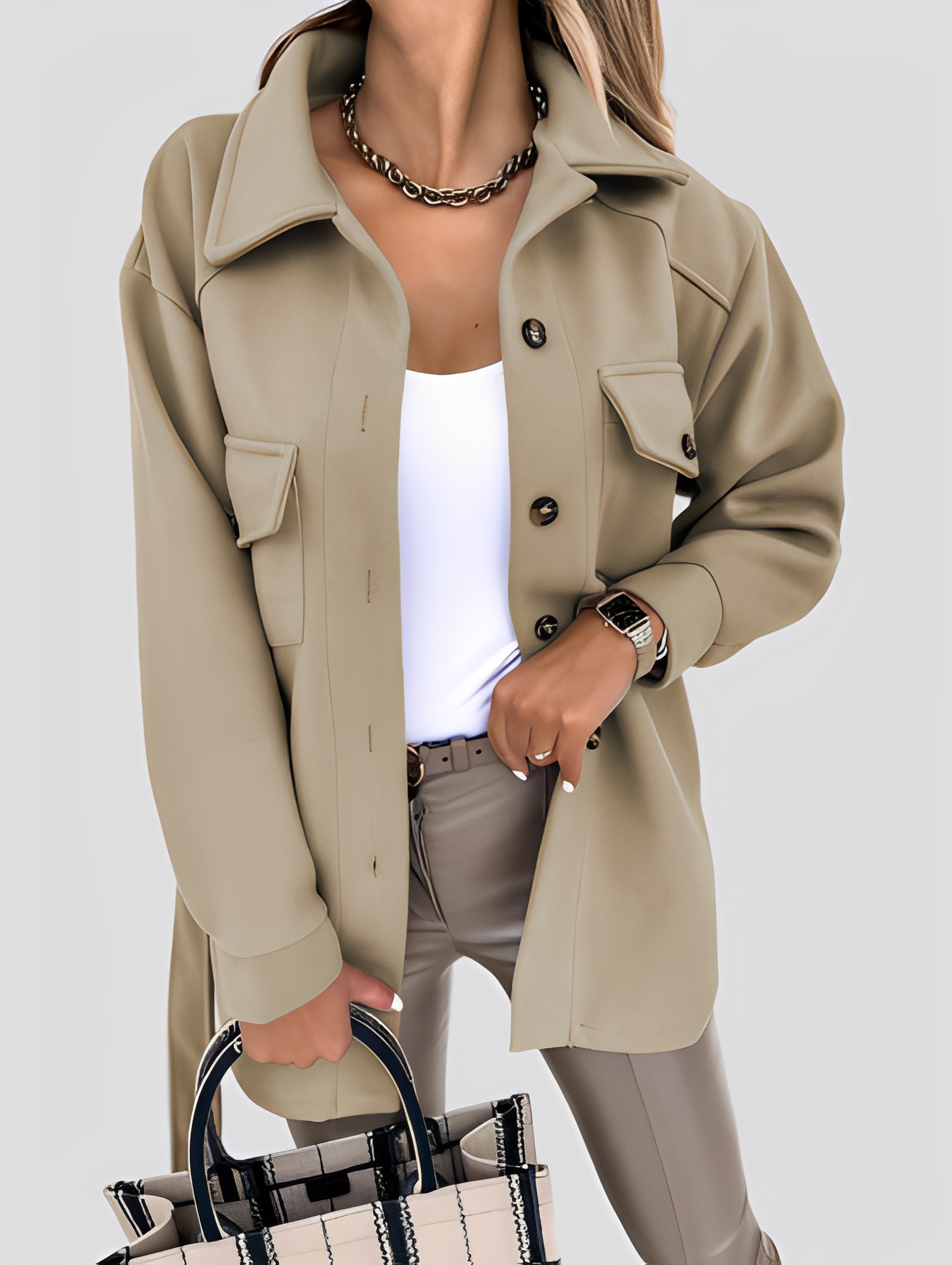 Tiffanie - nowoczesna, lekka damska kurtka z wełny z kołnierzem z klapami