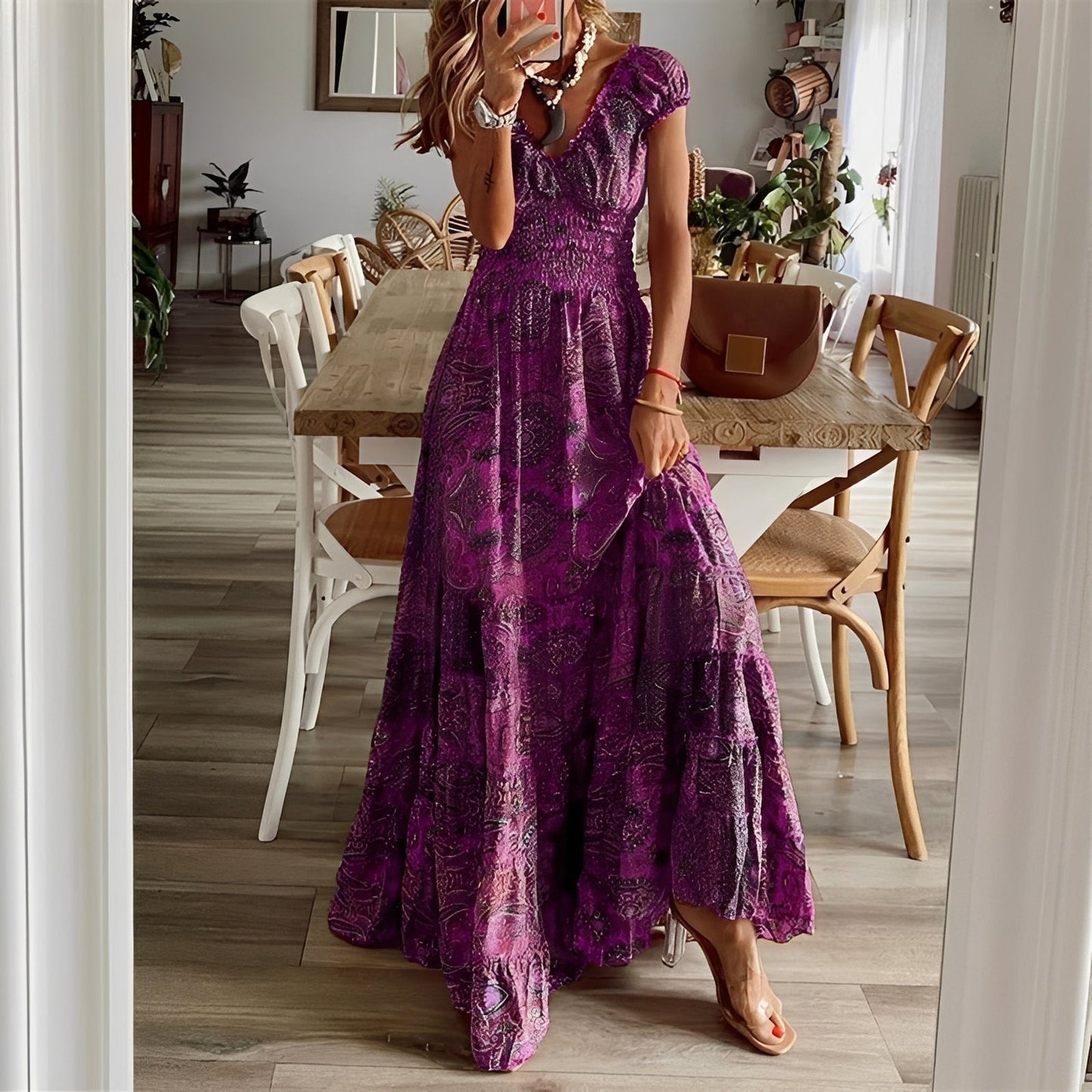 Christina - Damen-Maxikleid im Boho-Stil mit Blumenmuster