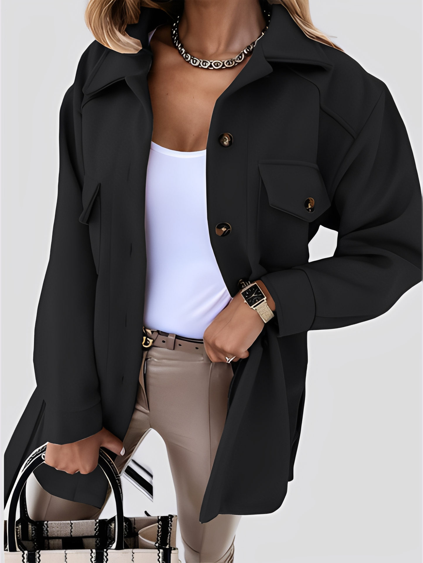 Tiffanie - nowoczesna, lekka damska kurtka z wełny z kołnierzem z klapami