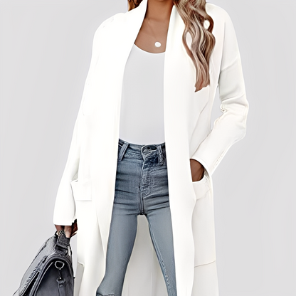 Chantal - Comfortable long tweed cardigan for women