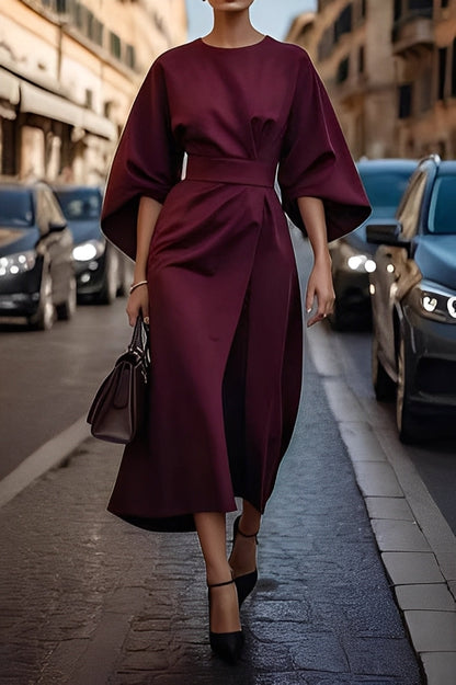Nicole - Robe midi élégante pour femme avec manches bouffantes