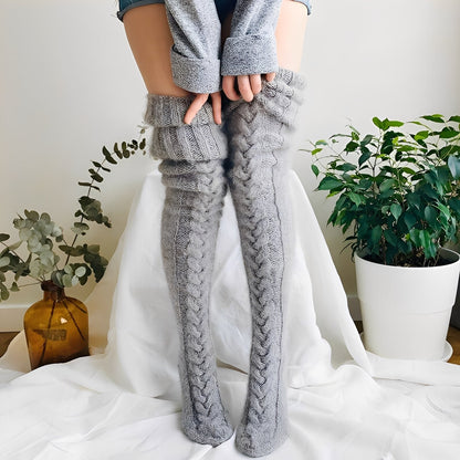 Hailee - Fluffy, knitted over-the-knee socks for women