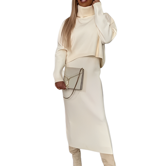Natalee - Stilvolles Set aus Damen-Rollkragenpullover und Rock