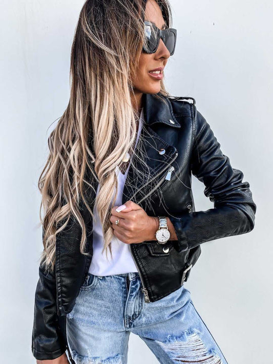 Alivia - Modische Damenjacke aus Kunstleder mit Zipper
