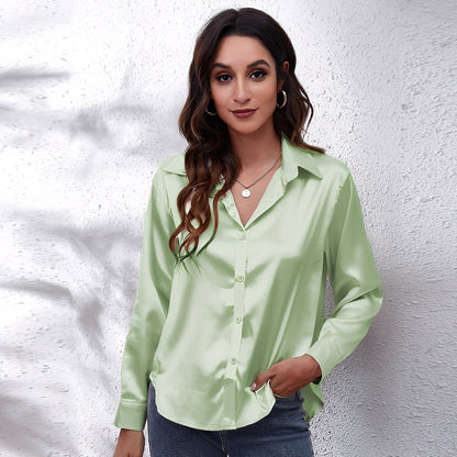 Haylee - Blouse décontractée pour femme en soie avec manches longues
