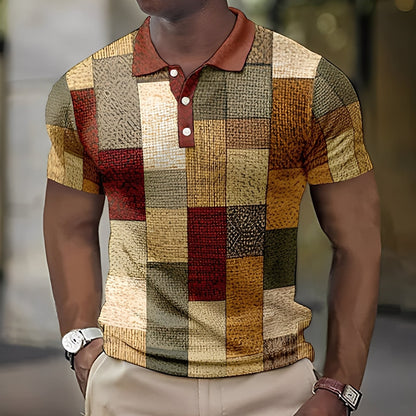 Reginald - Elegancka kolorowa koszulka męska z kołnierzykiem