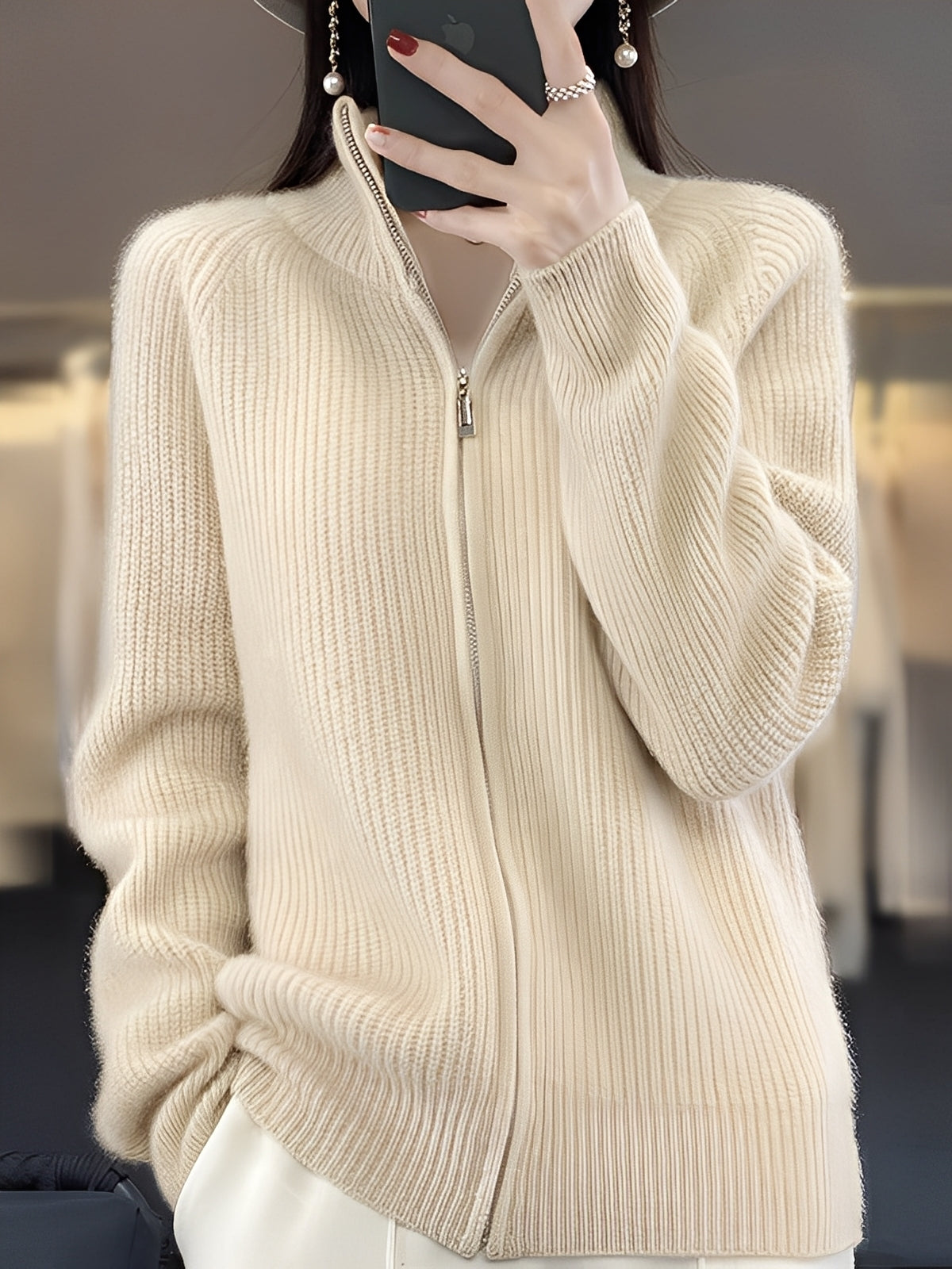 Brylee - Contemporary women's wool knit jacket with zipper