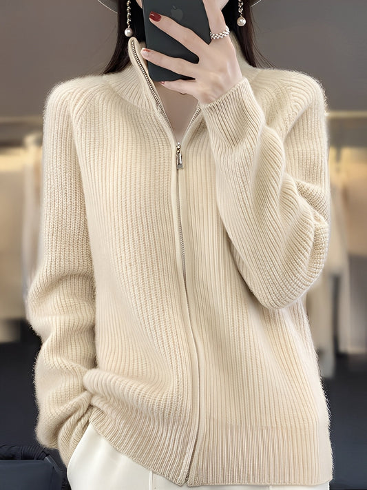 Brylee - Contemporary women's wool knit jacket with zipper