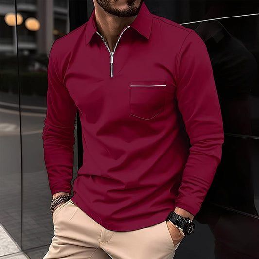 Bernard - Bequemes Langarm-Poloshirt mit Tasche für Herren