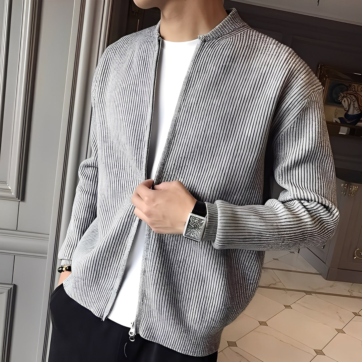 Damon - Retro pletený svetr na zip pro muže