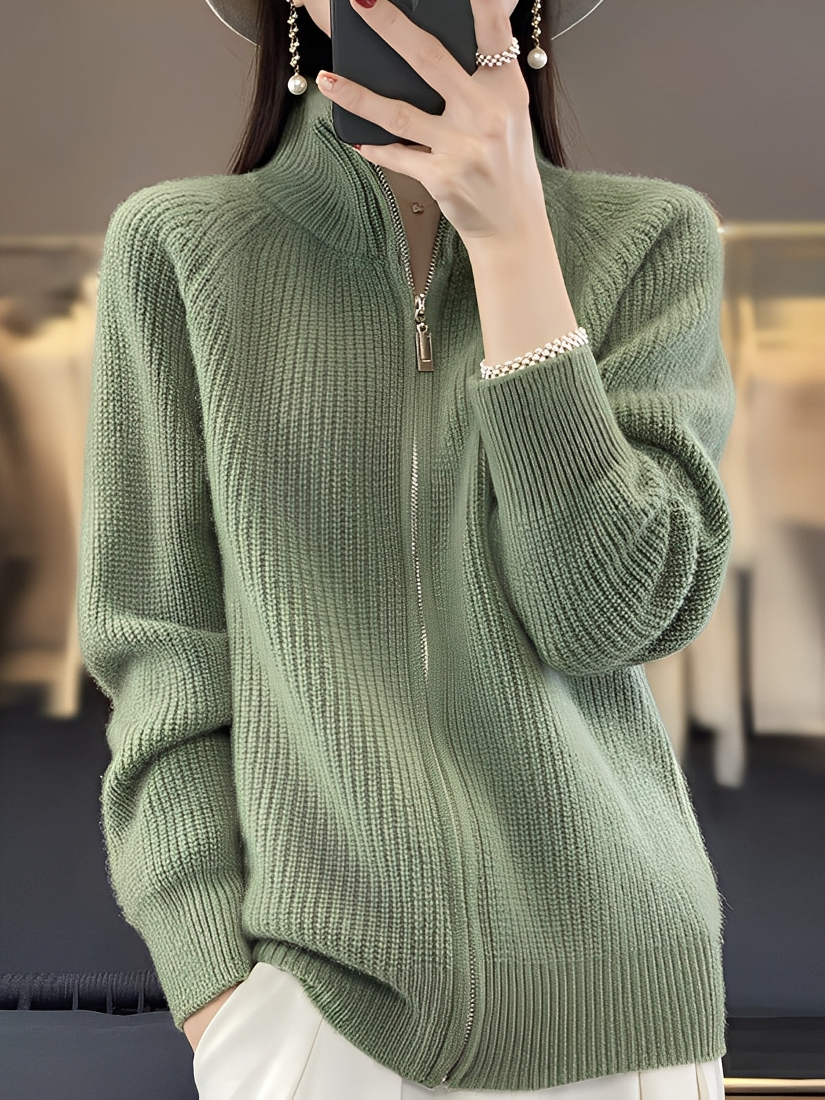 Brylee - Contemporary women's wool knit jacket with zipper