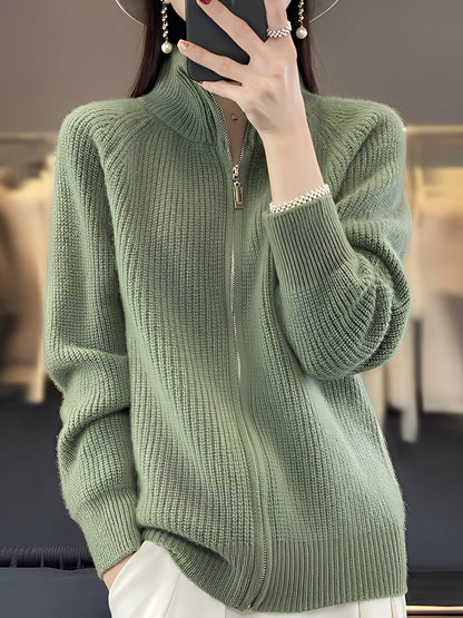 Brylee - Contemporary women's wool knit jacket with zipper