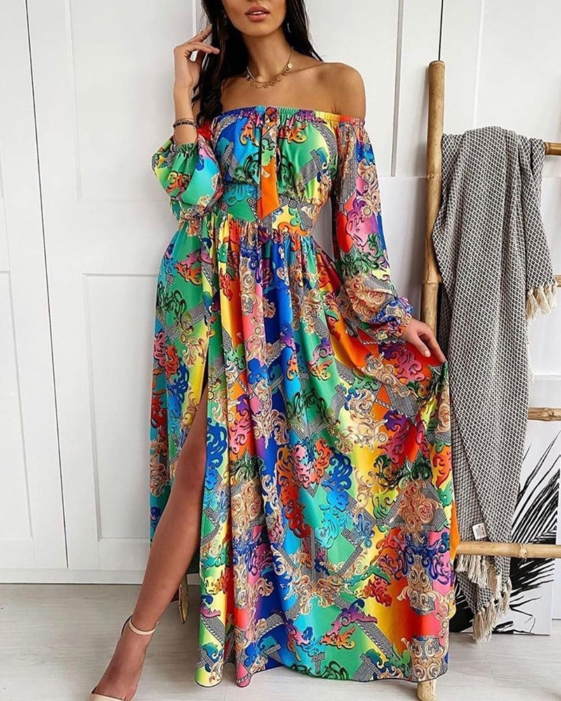 Eireen - Schulterfreies langes Kleid mit Schlitz für Damen