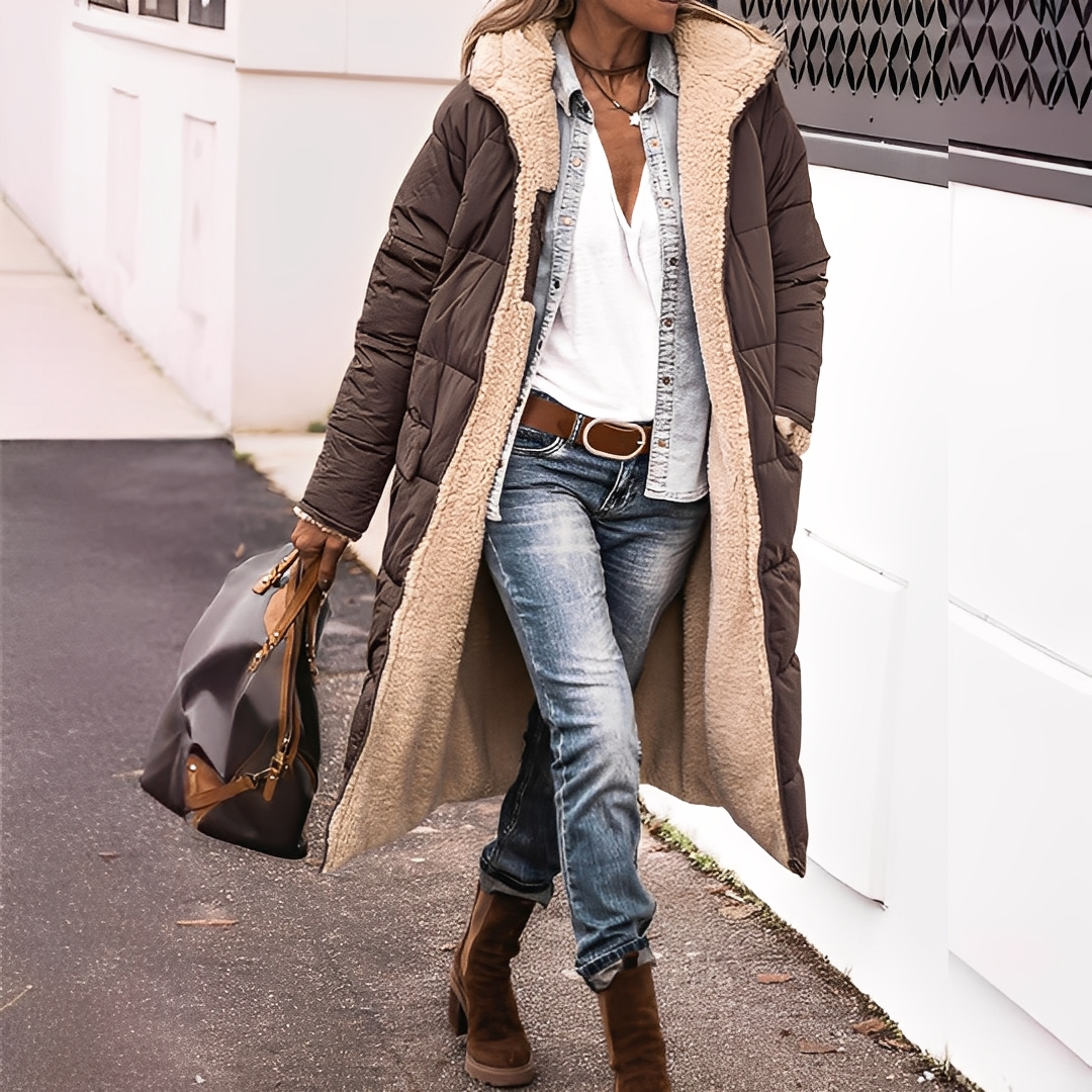 Nadège - Cappotto invernale lungo trapuntato da donna con cappuccio