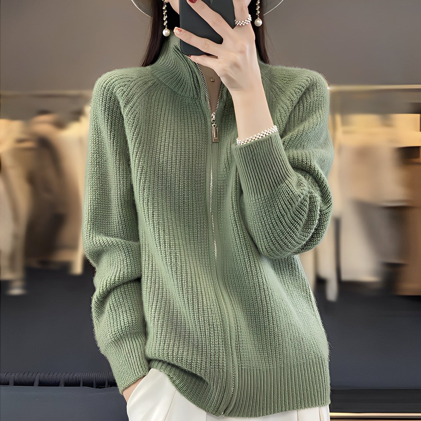 Margaret - dámský vlněný pletený svetr na zip