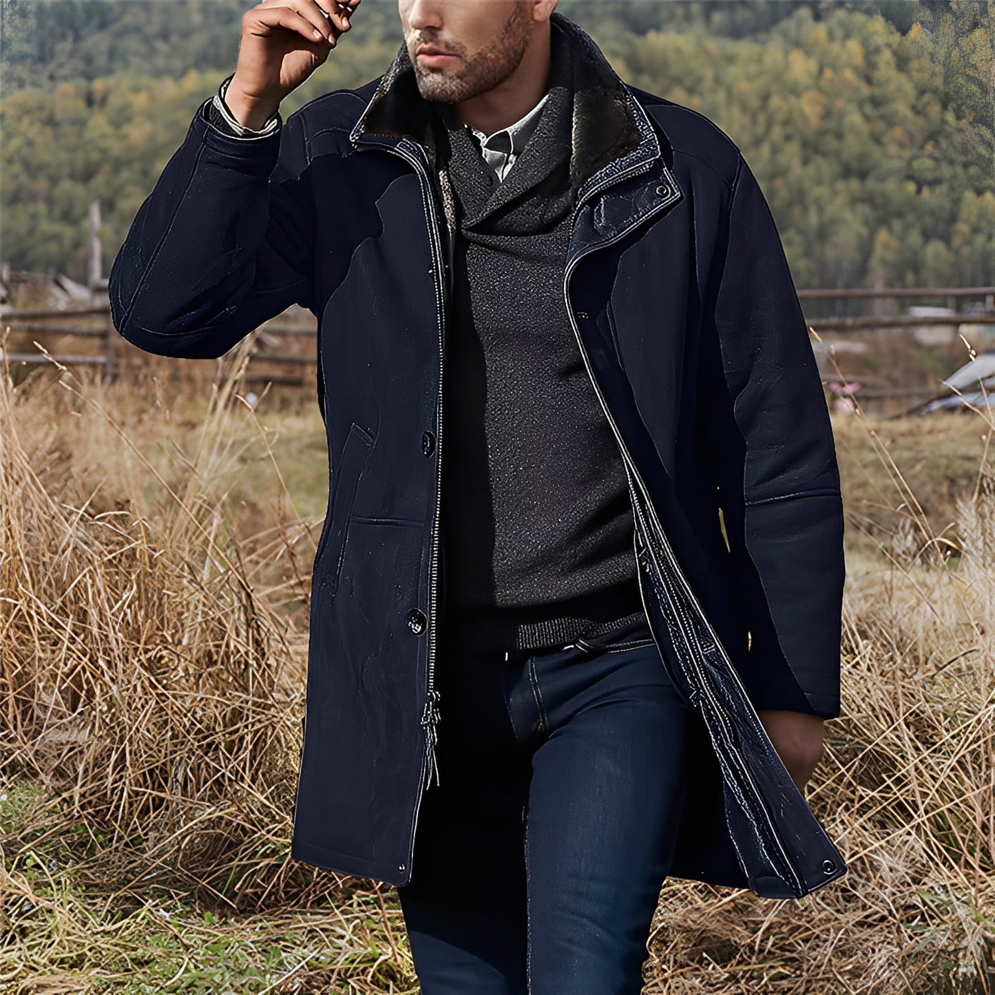 Eddie - chaqueta clásica de ante para hombre de longitud media