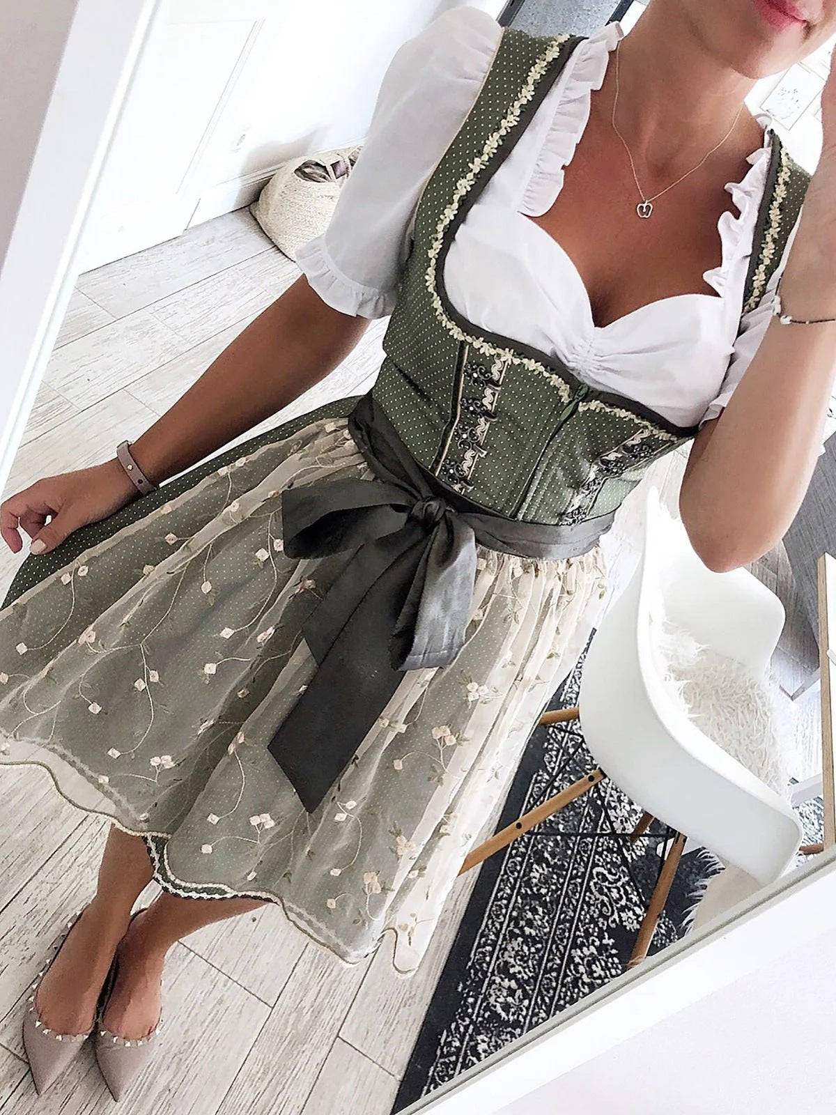 Cassarah - Damen Kleid mit Jacquard Spitze