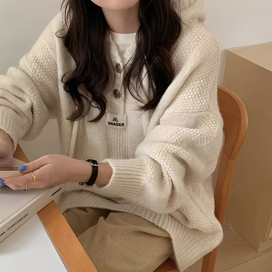 Haylee - Gemütlicher Strick-Hoodie mit Knöpfen für Damen