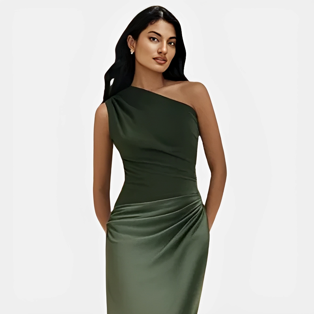 Tara – Stilvolles Kleid mit asymmetrischem Kragen und geradem Schnitt