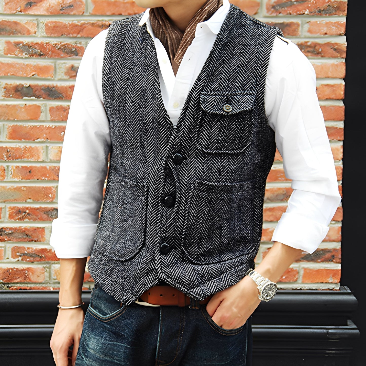Matthew - Elegant tweed vest with pockets for men