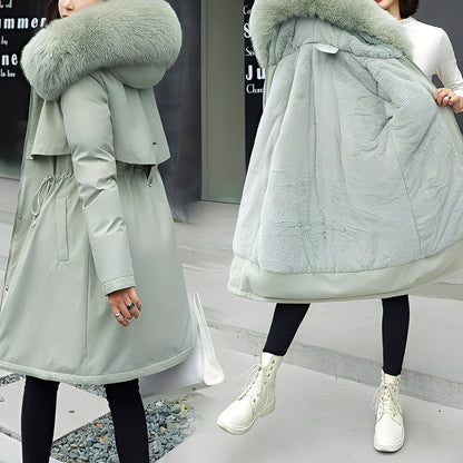 Evette - Stylowy, ciepły, ocieplany damski płaszcz z kapturem