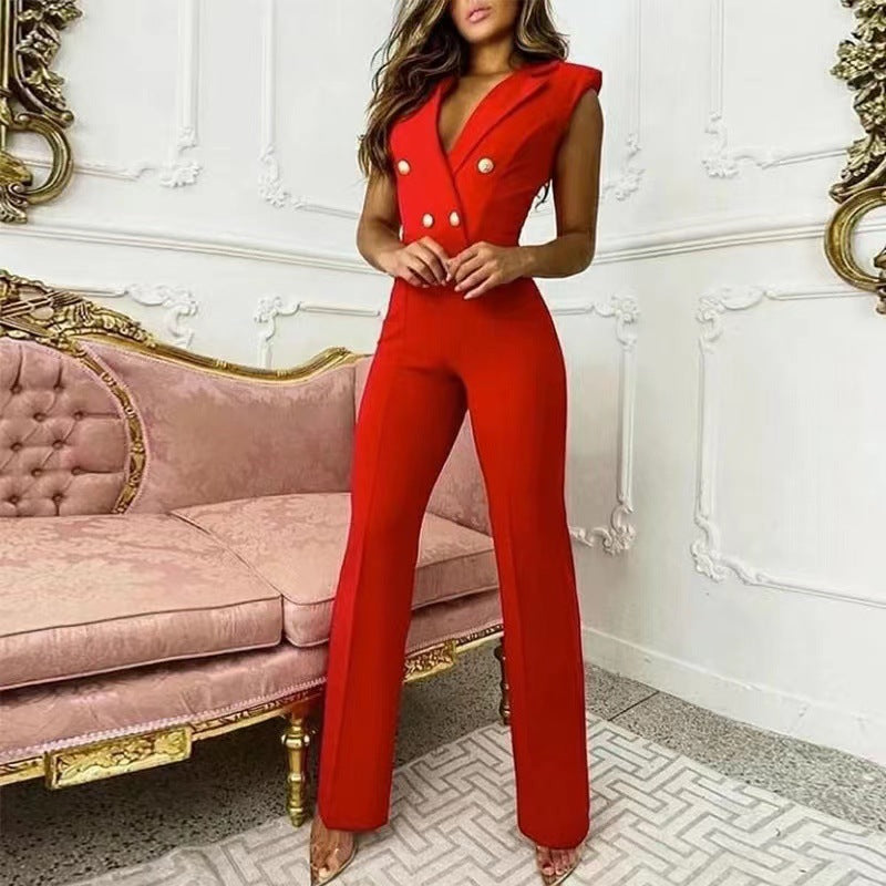 Kianna - Ärmelloser Damen-Jumpsuit mit V-Ausschnitt