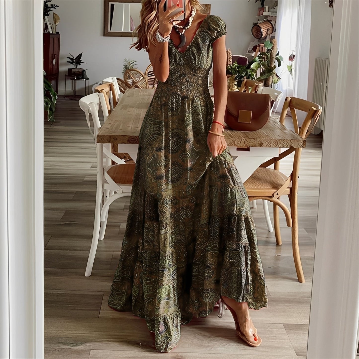 Christina - Damen-Maxikleid im Boho-Stil mit Blumenmuster