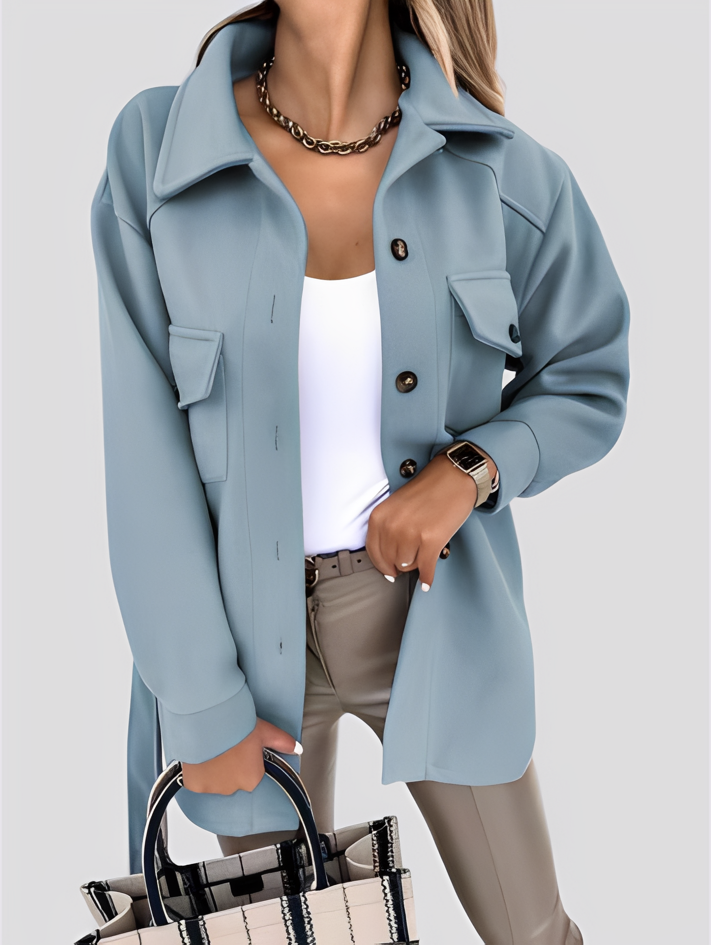 Tiffanie - nowoczesna, lekka damska kurtka z wełny z kołnierzem z klapami