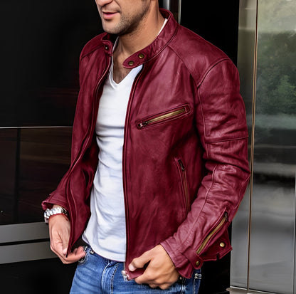 Winston - Blouson en cuir polyvalent avec col montant pour hommes