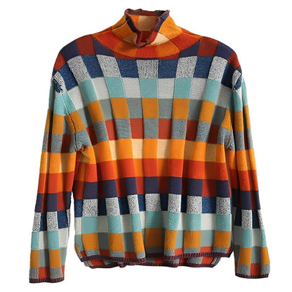 Katherine - damski sweter z eleganckiego patchworkowego kaszmiru