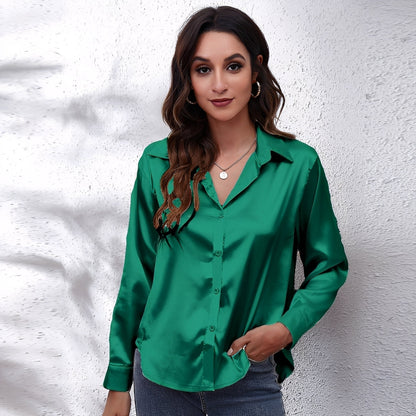 Haylee - Blouse décontractée pour femme en soie avec manches longues