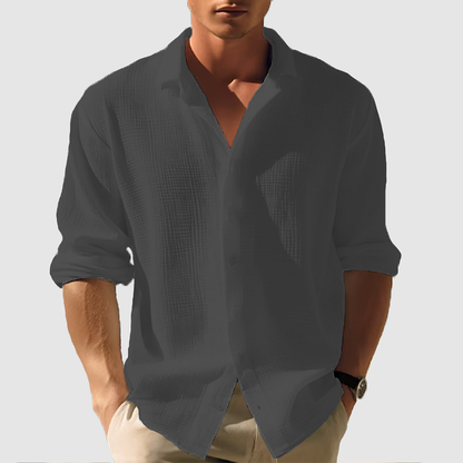 Cedric - Langes, einfarbiges Freizeithemd mit Reverskragen