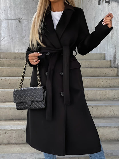 Evelyn - elegantní dámský dvouřadý kabát s dlouhým klopovým límcem