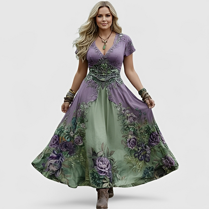 Lella – Stilvolles Kleid mit Bestickungen und V-Ausschnitt