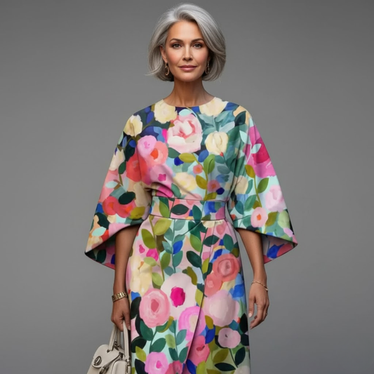 Reina - Midi-Robe mit Blumenmuster und betonter Taille