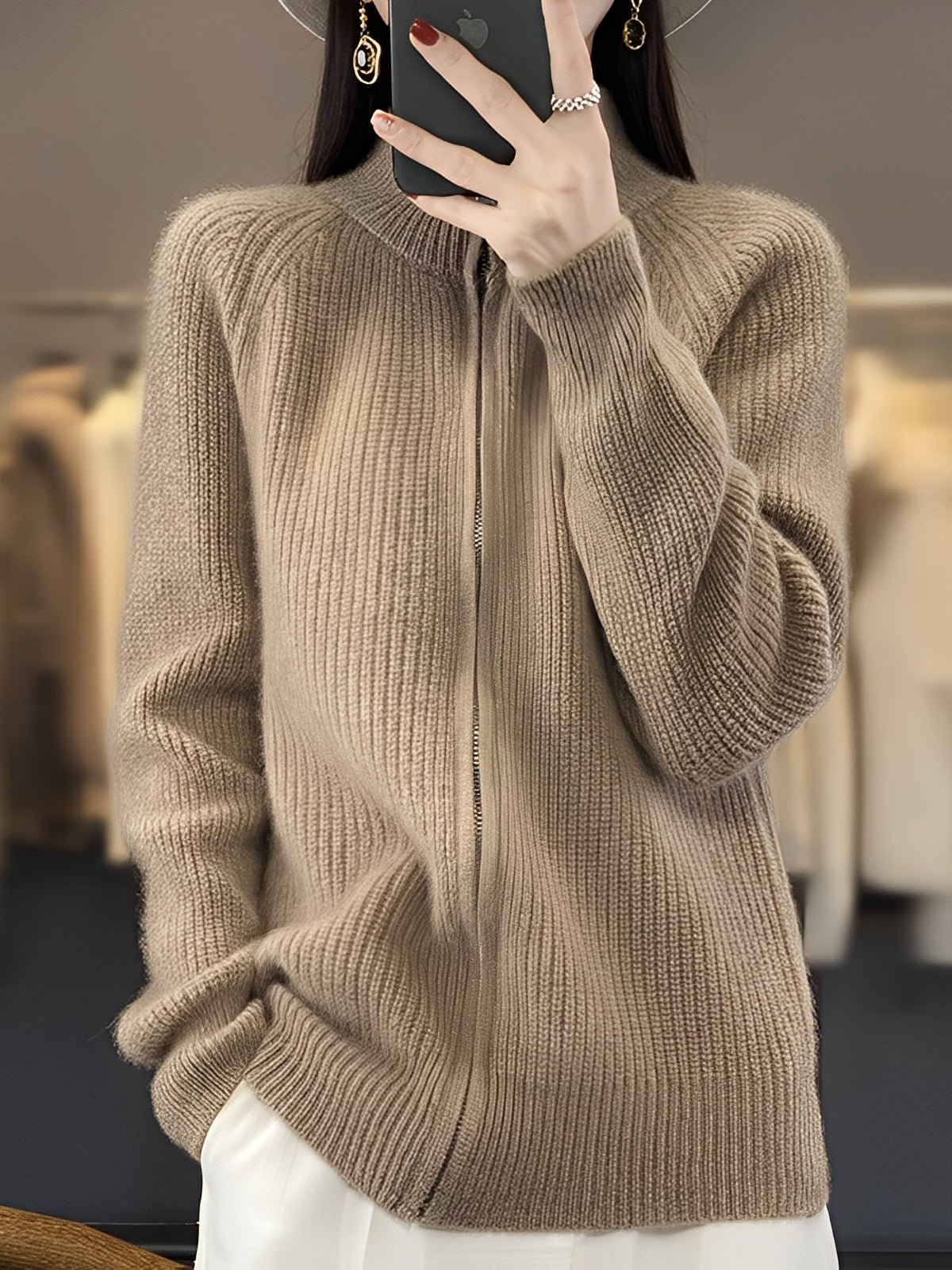 Brylee - Contemporary women's wool knit jacket with zipper