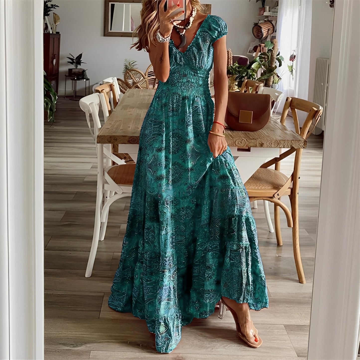 Christina - Damen-Maxikleid im Boho-Stil mit Blumenmuster