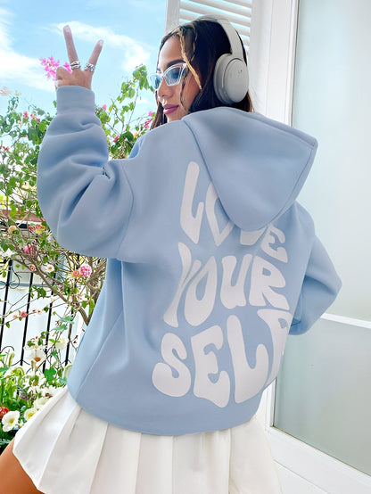 Rebeccah - Luźno skrojona damska bluza z kapturem z nadrukiem