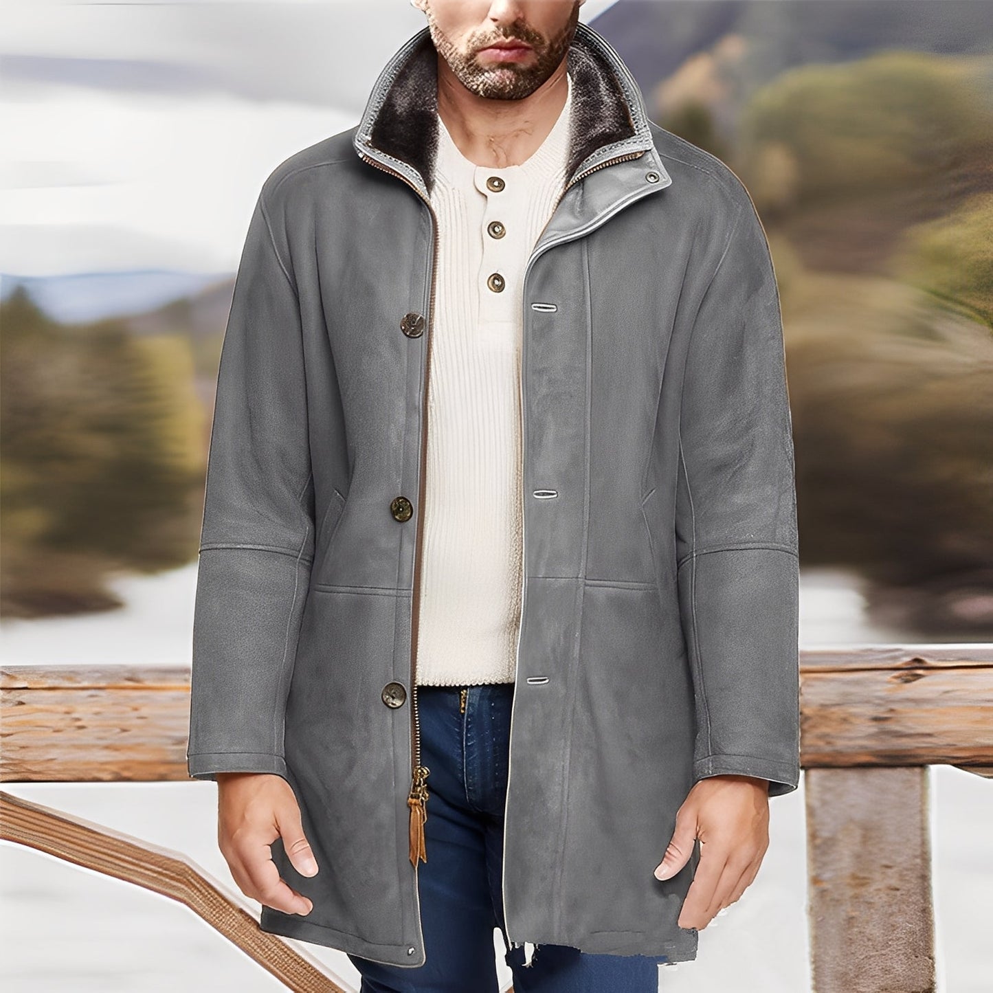 Eddie - chaqueta clásica de ante para hombre de longitud media