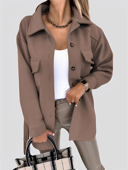 Tiffanie - nowoczesna, lekka damska kurtka z wełny z kołnierzem z klapami