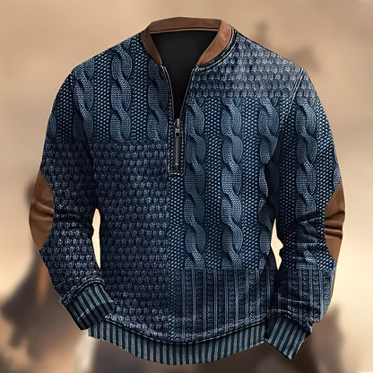 Edmund - Wygodny męski sweter z nadrukiem i zamkiem błyskawicznym