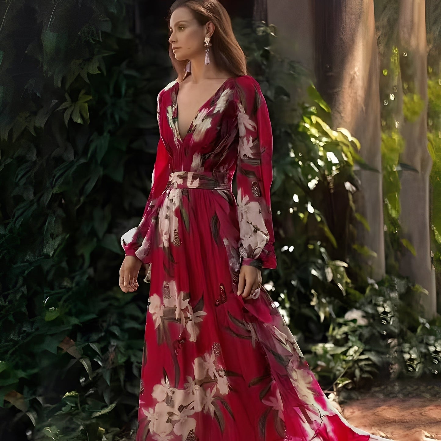 Karine - Elegantes langes Damenkleid mit V-Ausschnitt