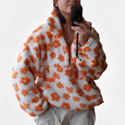 Elizabeth - damski sweter sherpa z stylowym kwiatowym wzorem