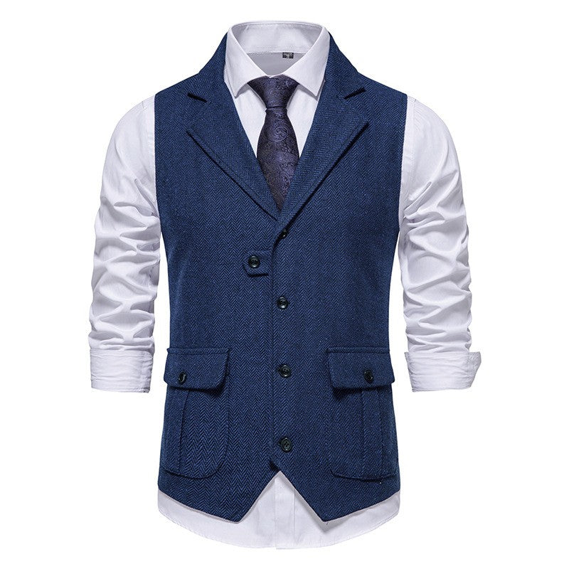 Rodney - Classic men's vest in single-breasted design with herringbone pattern