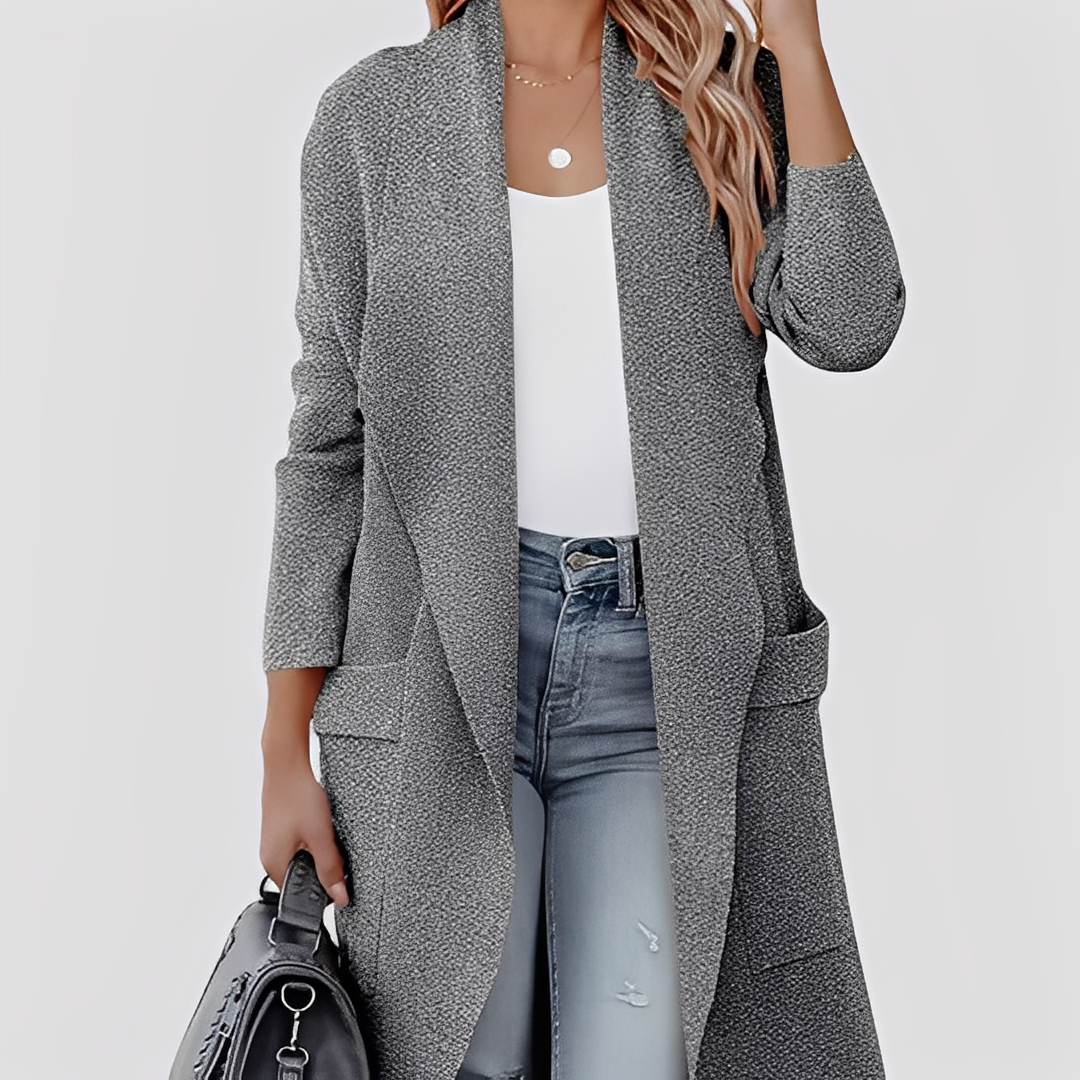 Chantal - Comfortable long tweed cardigan for women