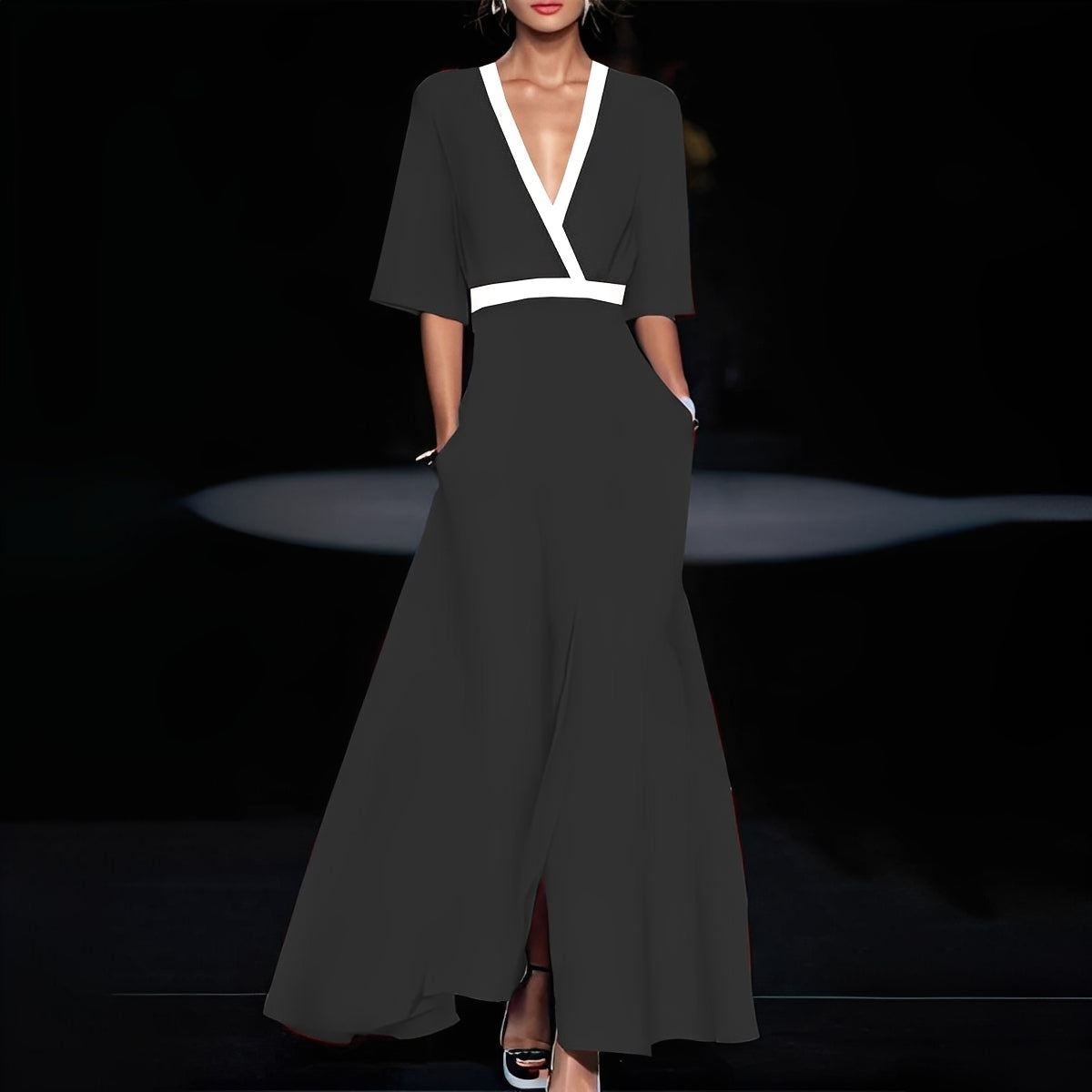 Débora - Damen-Langkleid mit stilvollem Blumenmuster