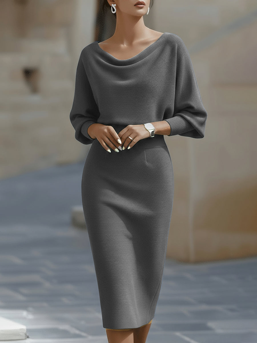 Wendy - Sophisticated Midi-Robe mit Drapékragen