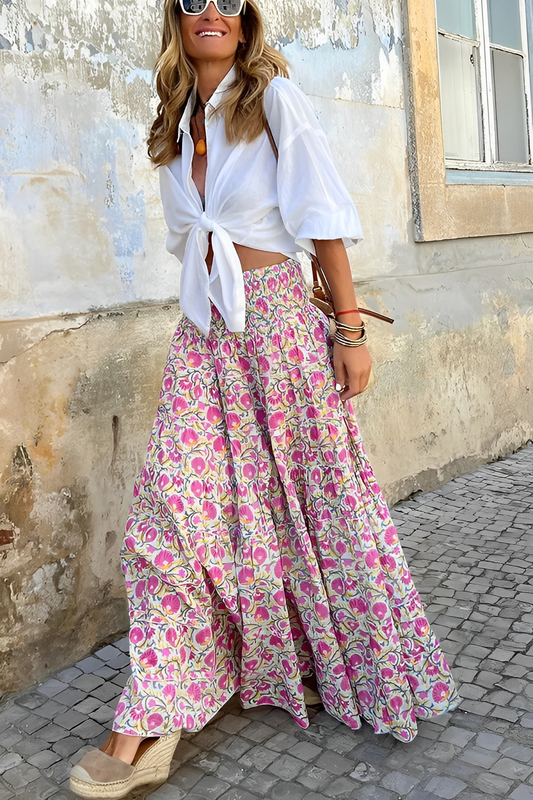 Griselda - Damenrock mit Blumen im Boho-Stil und hoher Taille
