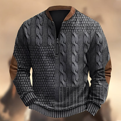 Edmund - Wygodny męski sweter z nadrukiem i zamkiem błyskawicznym