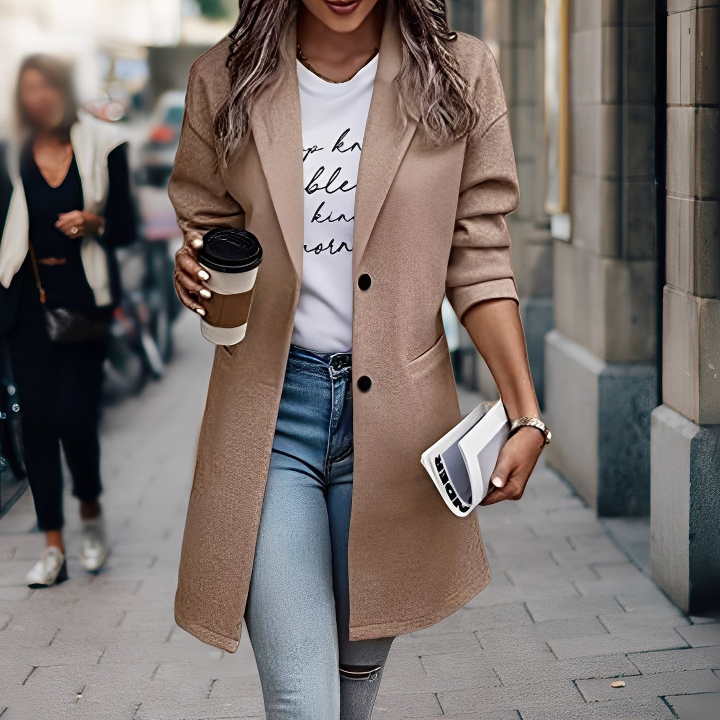 Samantha - Fashionable, thick wool coat for women